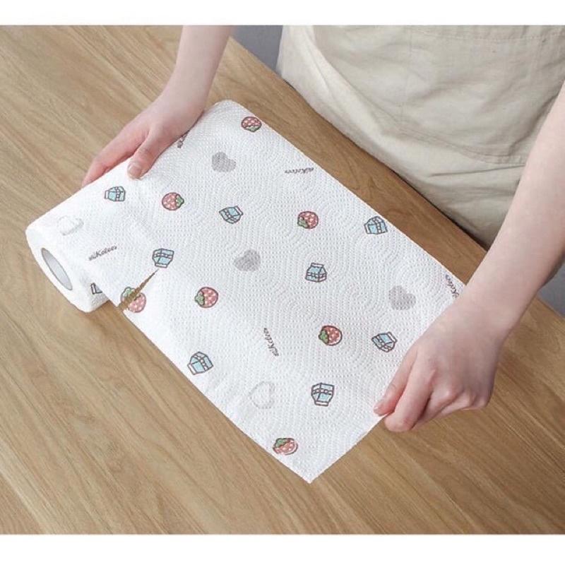 Cuộn khăn giấy vệ sinh 220 tờ siêu dai hoạ tiết dễ thương có thể giặt tái sử dụng