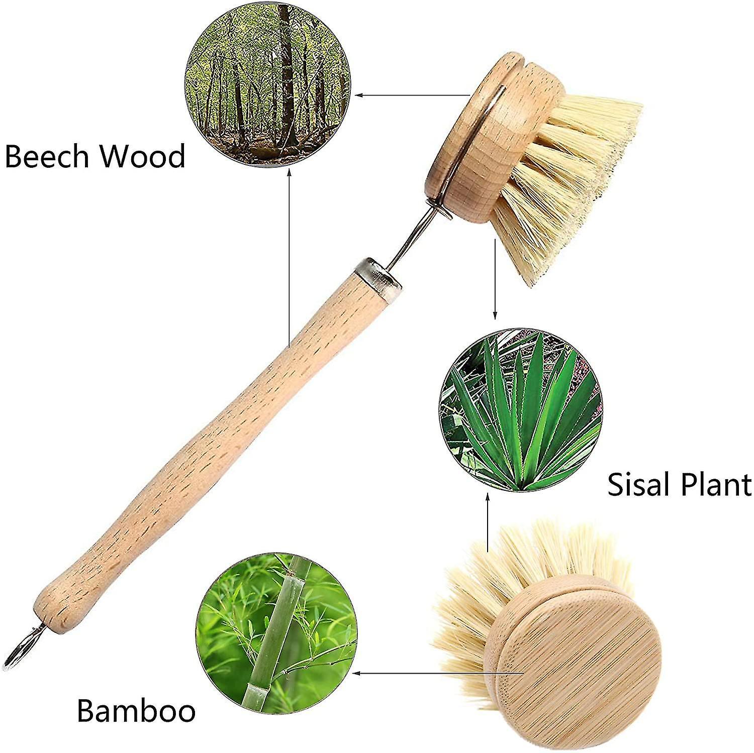 Bàn chải làm sạch nhà bếp, tre, tay cầm dài, bàn chải rửa chén, bàn chải nồi