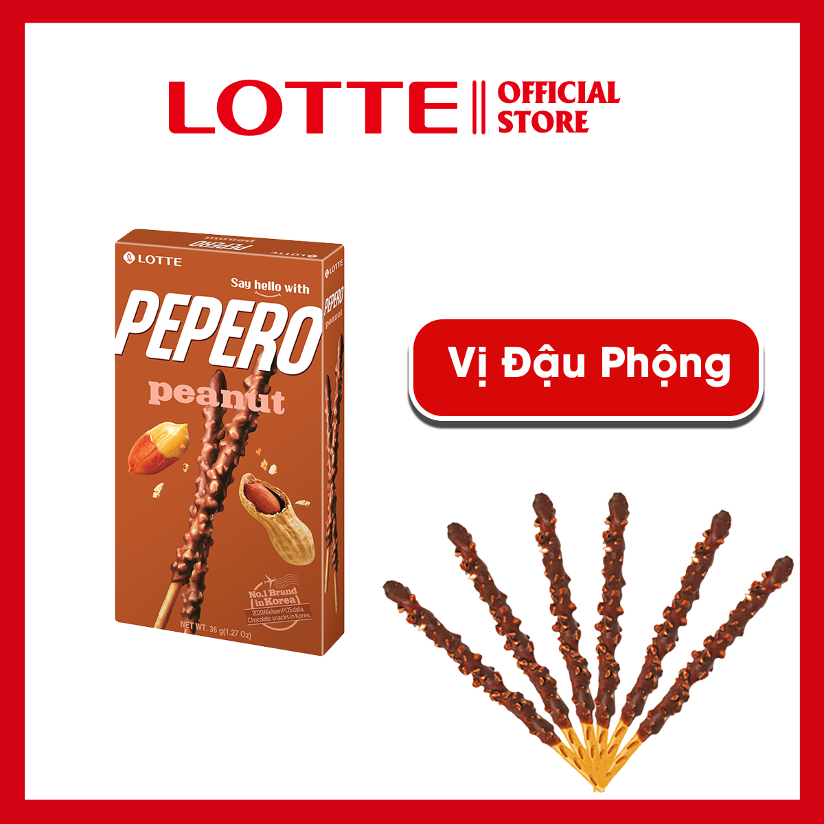 [SỈ/LẺ] Bánh que Lotte Pepero vị Sô cô la đậu phộng Peanut