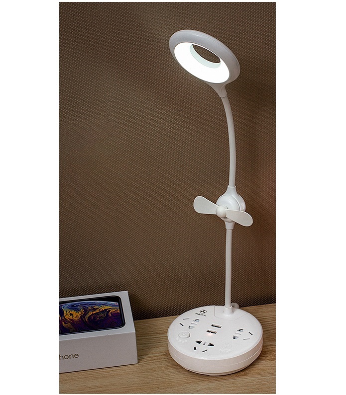 Ổ Cắm Đa Năng Tích Hơp Đèn Học Và Quạt Mini Đế Tròn T20