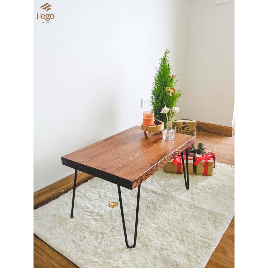Bàn trà gỗ thông chân sắt hairpin