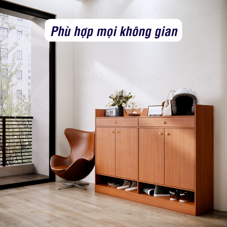 Tủ Đựng Giày Gỗ FIVO FS53, Chất Liệu Chống Ẩm Cao Cấp, Chống Trầy Xước Bề Mặt, Chân Tủ Chắc Chắn, Có Kèm 2 Hộc - Ngang 140cm