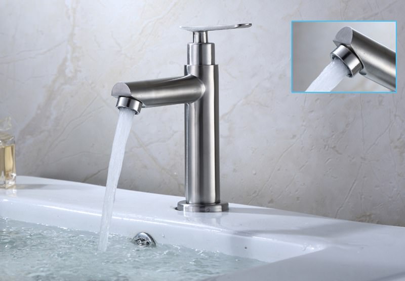 Vòi Lavabo chỉ lạnh trụ tròn SUS304 + dây cấp - Hàng ITALIA