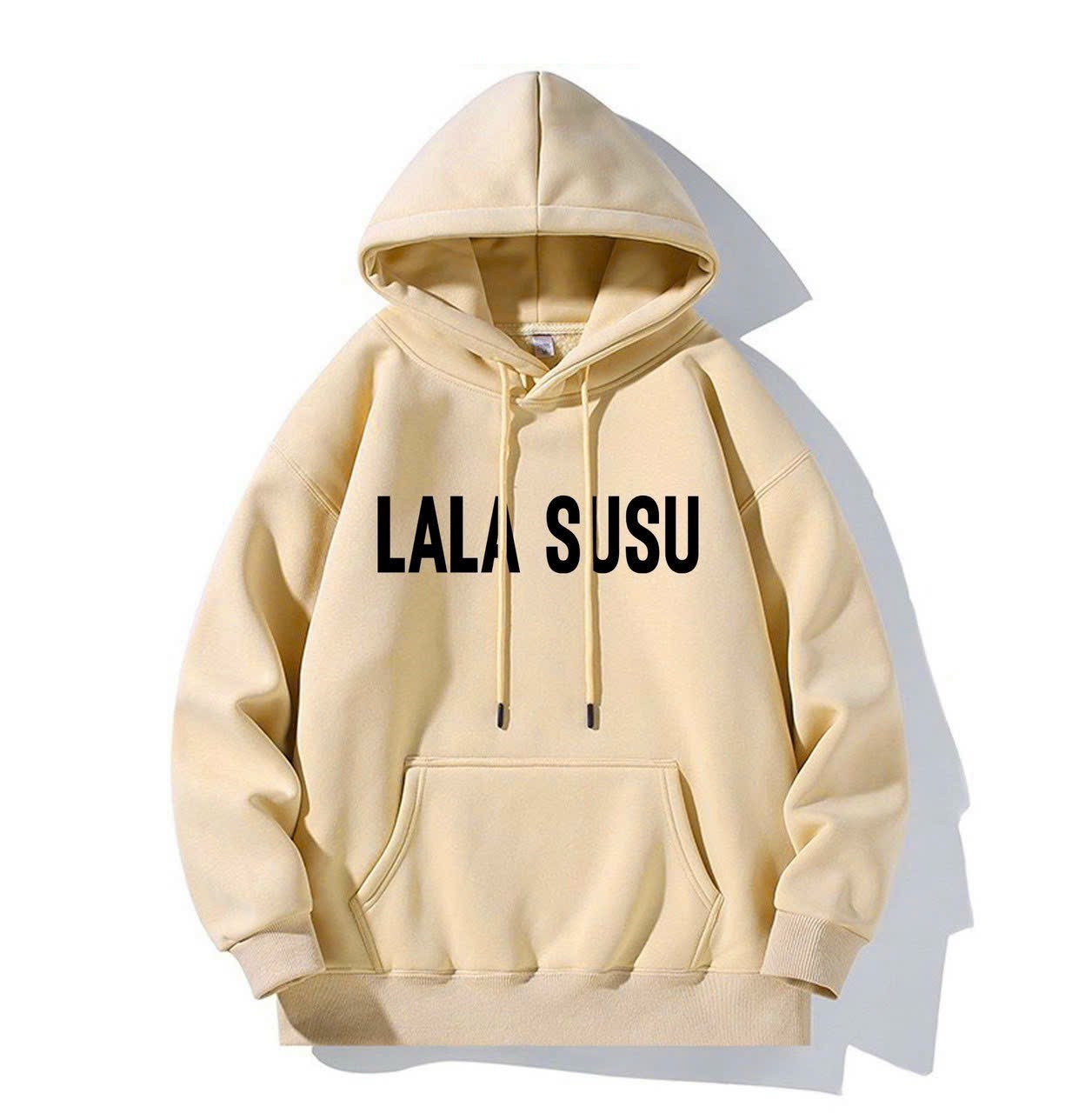 Áo khoác hoodie chui đầu unisex Lala Susu - Áo có mũ form rộng chất vải nỉ bông ngoại phong cách ullzzang 3 màu dáng rộng có mũ trùm đầu thời trang nam nữ in chữ LALA SUSU đường phố trẻ trung tay bồng