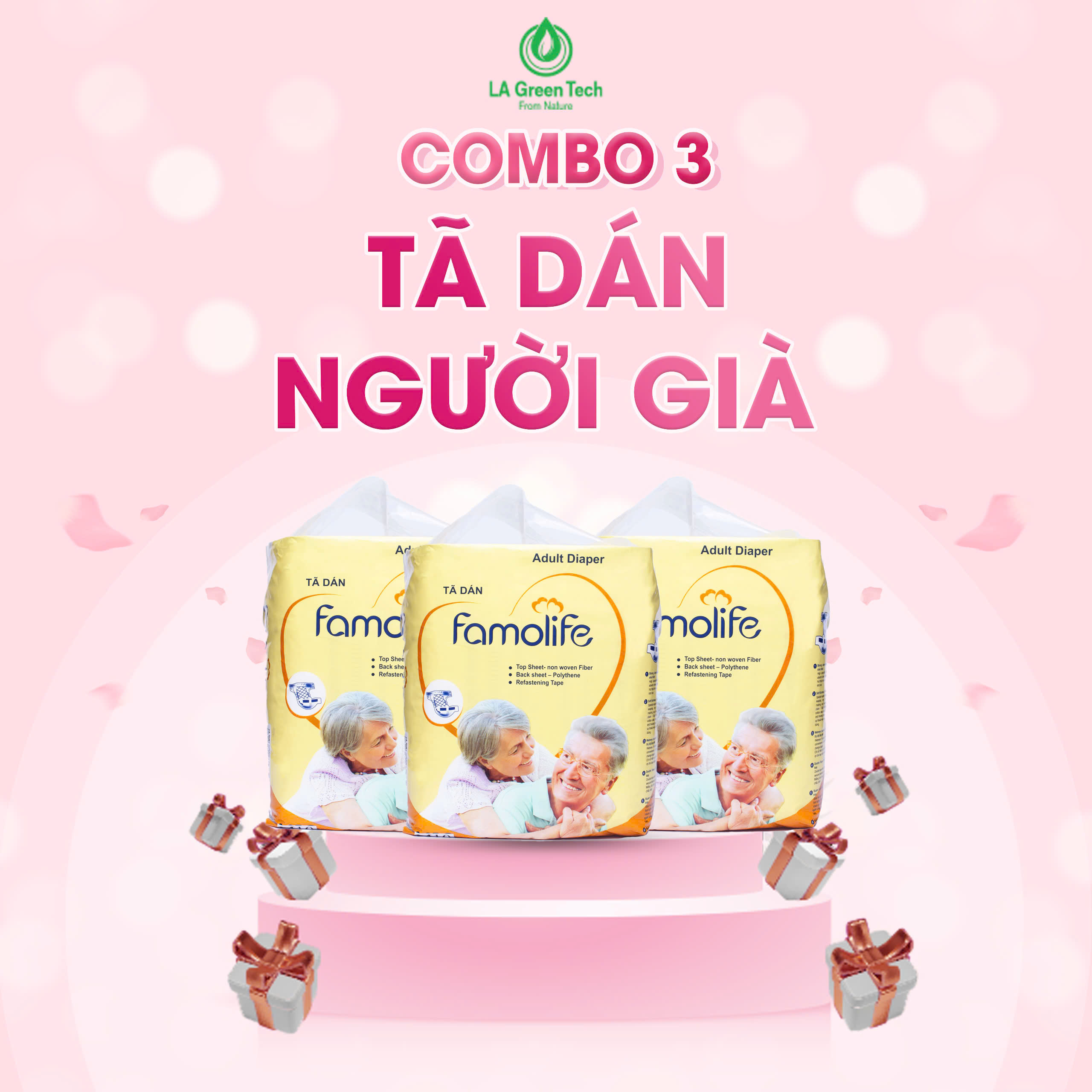 COMBO 3 Tã dán người già FAMOLIFE Cao Cấp mềm mại, thấm hút