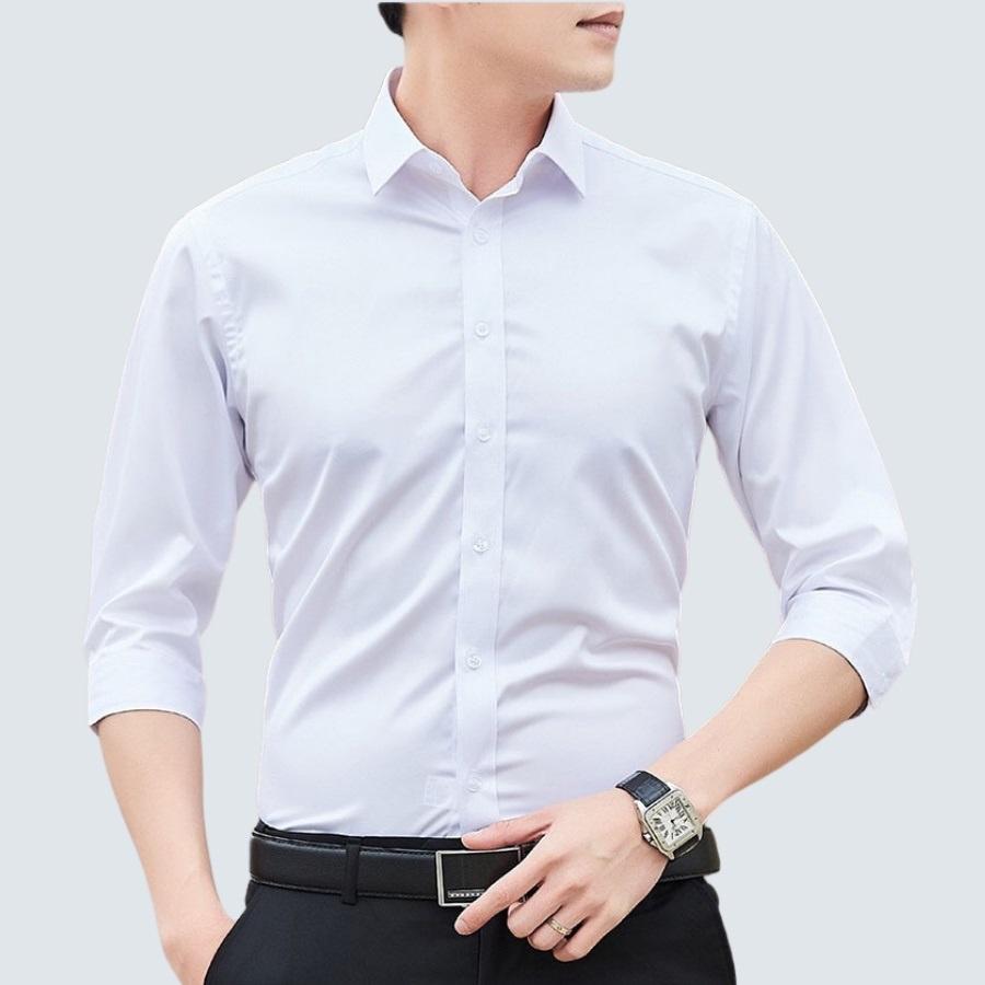 Áo sơ mi nam công sở LUZADO, sơ mi nam trắng đẹp dài tay cao cấp dáng Hàn Quốc chất lụa mịn không nhăn, thấm mồ hôi.