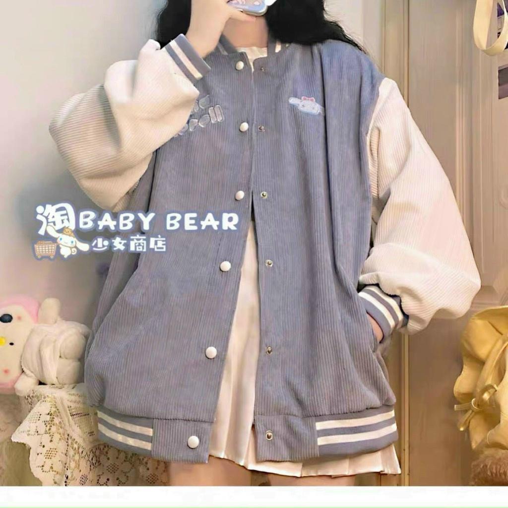 Áo Khoác Nhung Gân Kiểu Dáng BomBer Thêu Cừu Logo Cute Siêu Xinh