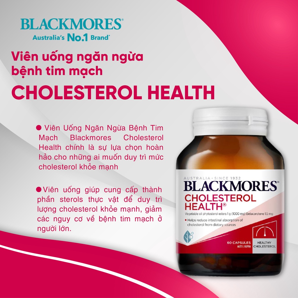 Viên Uống Hạ Mỡ Máu Hỗ Trợ Cân Bằng Cholesterol  Blackmores Cholesterol Health Hộp 60 viên