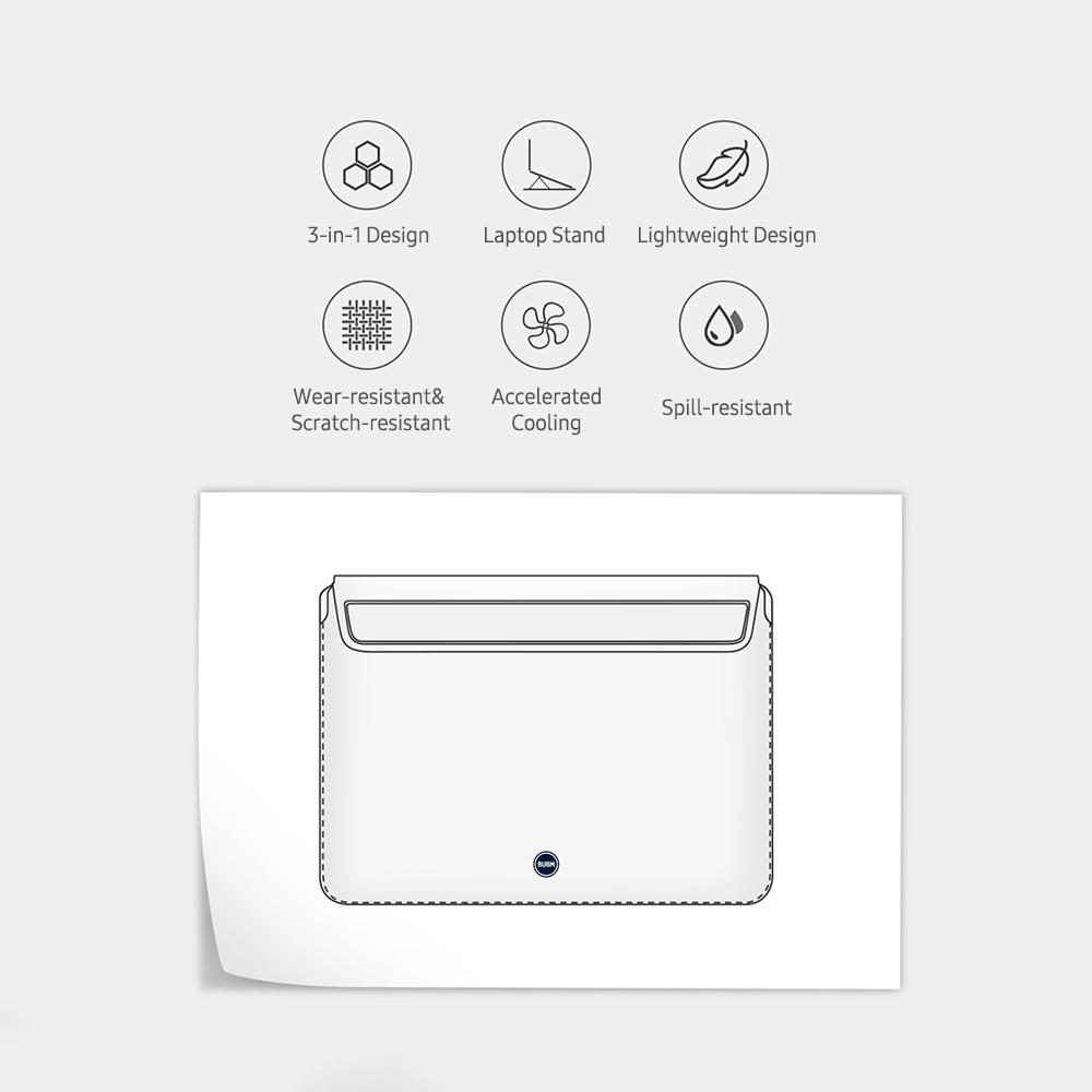 Túi đựng máy tính xách tay đa chức năng 3 trong 1 BUBM 14 inch Nhẹ, Chống mài mòn - Xám - 14 inch