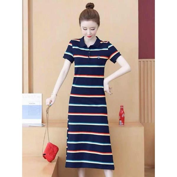 HÀNG NHẬP - ĐẦM THUN SUÔNG HỌA TIẾT SỌC NGANG SẮC MÀU