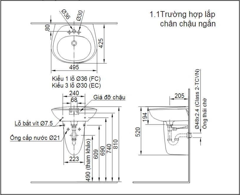 Chân chậu rửa mặt ngắn Inax L-284VC