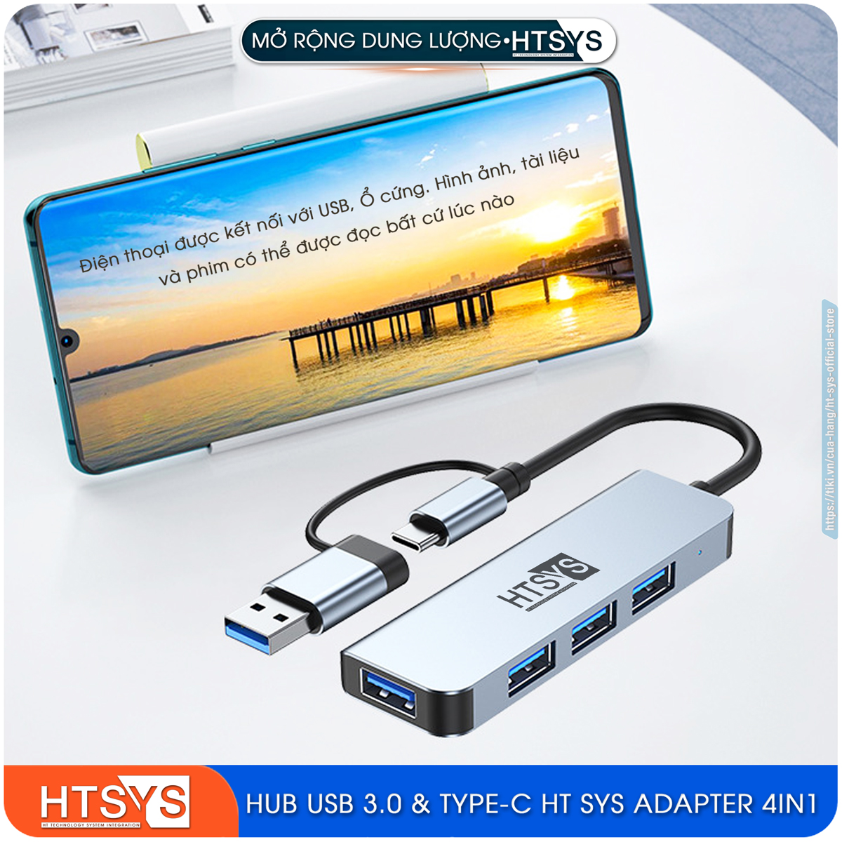 Hub Chuyển Đổi USB Type C HT SYS 4 in 1 To USB 3.0 - Hàng Chính Hãng