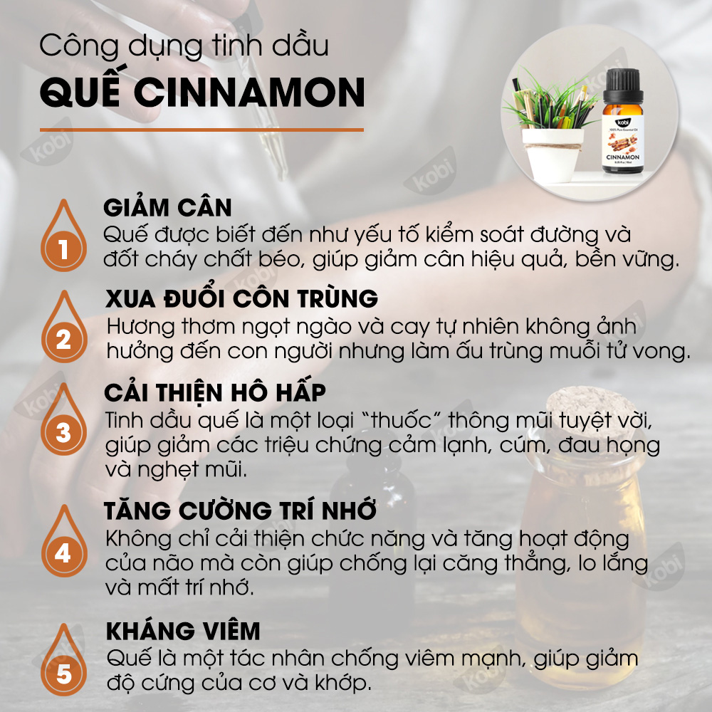 Combo 3 Tinh Dầu Xông Phòng Kobi: Tinh Dầu Sả Chanh + Tinh Dầu Cam Ngọt + Tinh Dầu Vỏ Quế - Tinh Dầu Thiên Nhiên Nguyên Chất, Giúp Giảm Stress, Thích Hợp Dùng Với Đèn Xông Và Máy Khuếch Tán Tinh Dầu