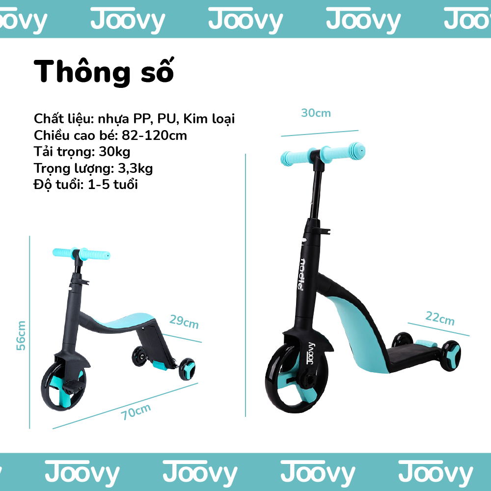 Xe trượt Scooter cho bé kiêm Xe chòi chân và Xe đạp 3 trong 1 cho trẻ em từ 1 tới 6 tuổi Nadle TF3 Joovy
