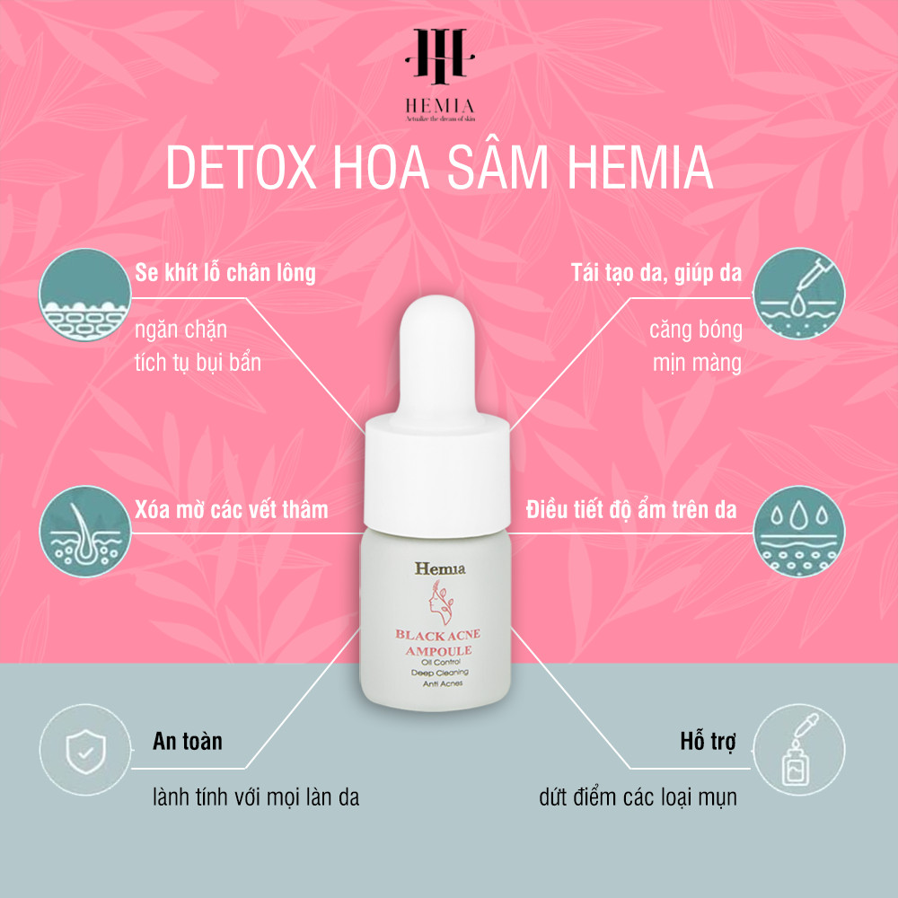 Detox Mụn 24H Hemia Black Acne Ampoule Giúp Da Hết Mụn-Giảm Thâm-Căng Bóng-Se Khít Lỗ Chân Lông-Made In Korea