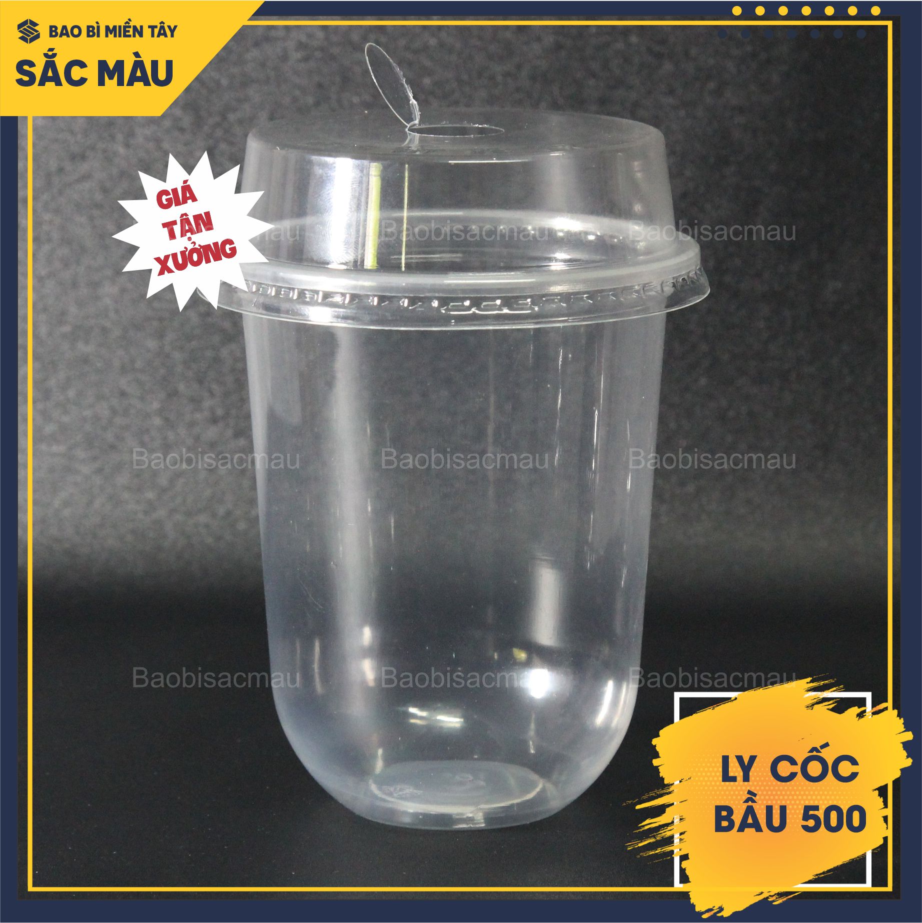 Sỉ 50 cốc nhựa/ ly nhựa đáy bầu 500ml kèm nắp