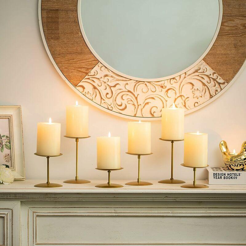 Hình ảnh Golden Candlestick - Một bộ gồm 6 nến trang trí hiện đại trong bàn kim loại Bàn cưới Advent House Bàn nhà hàng Bàn phòng khách
