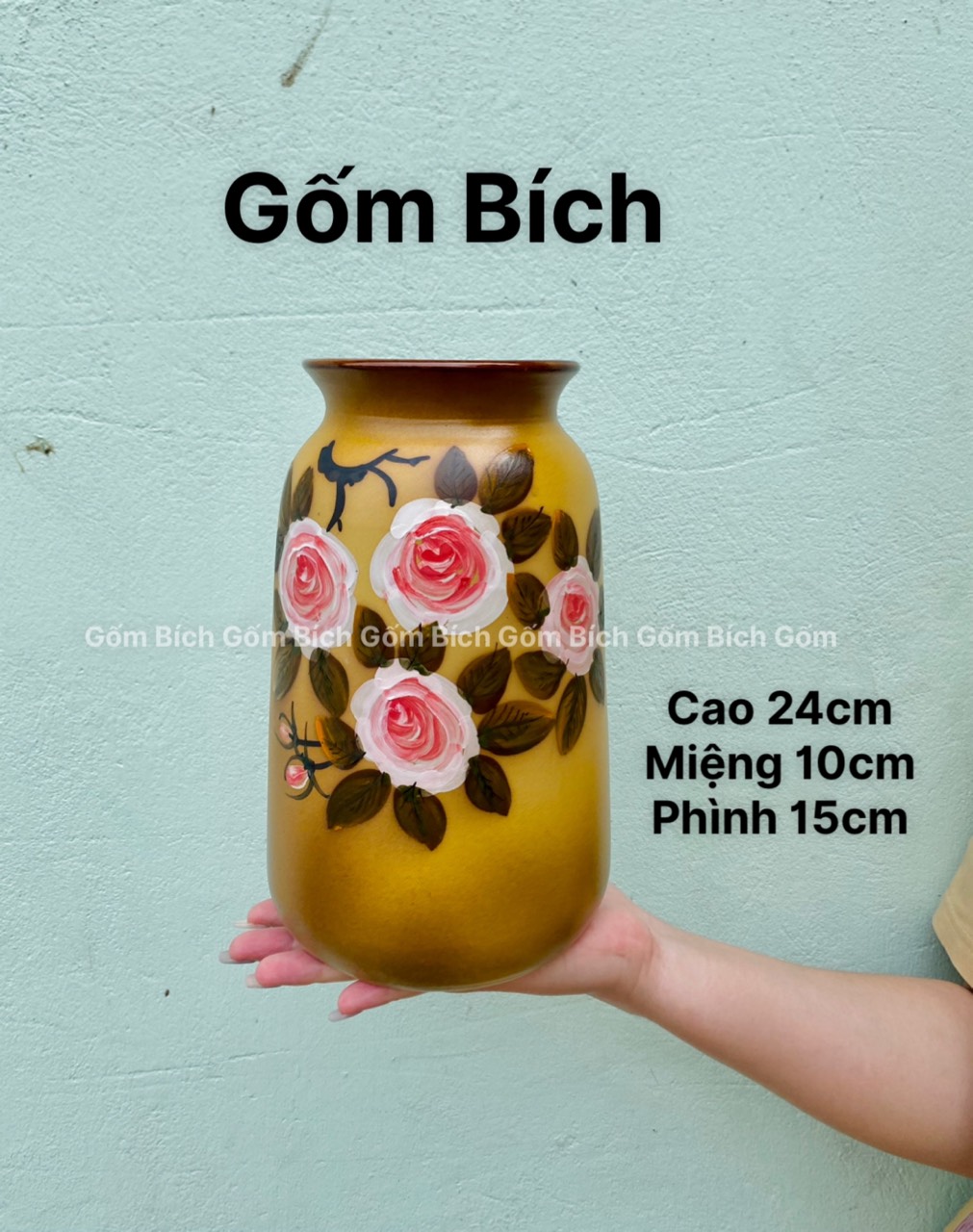 Bình Hoa Lọ Hoa Gốm Dáng Phích Để Bàn Cao 24cm Gốm Sứ Bát Tràng - Gốm Bích