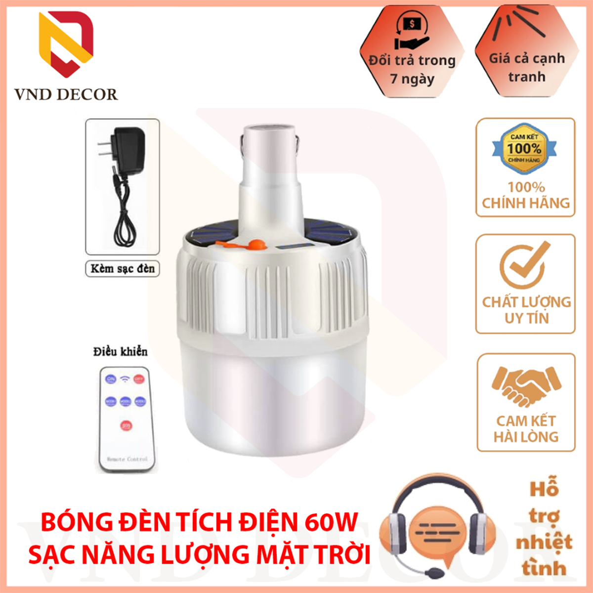 Bóng Đèn Led Sạc Tích Điện V51 Có Remote 60W - Bóng Đèn Tích Điện Năng Lượng Mặt Trời Có Móc Treo