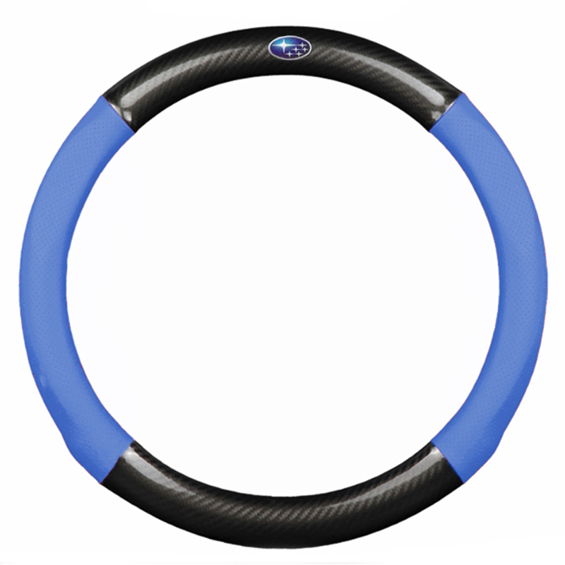 Bọc vô lăng TTAUTO cho xe ô tô có logo SUBARU chất liệu da vân carbon cao cấp (Đen Xanh)