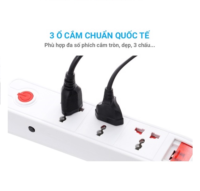 Ổ cắm Điện Quang ĐQ ESK 5W DBW103USB ( kiểu tàu siêu tốc ,3 lỗ 3 chấu, 2 USB, dây dài 5m)