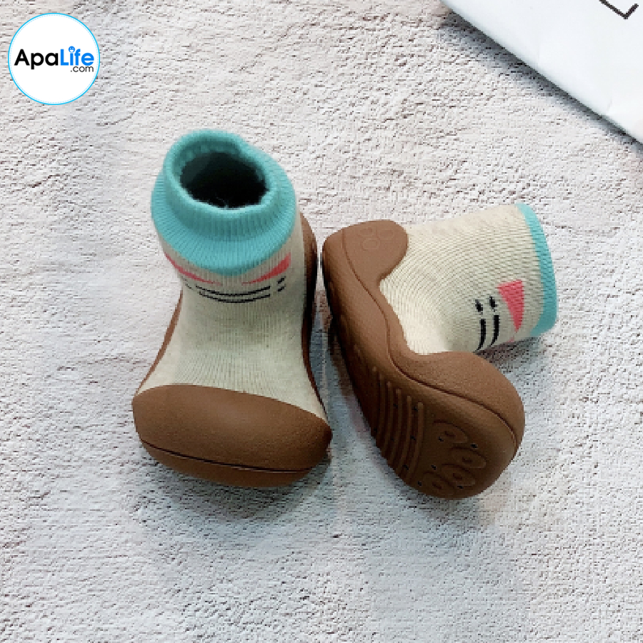 Attipas Tie - Brown/ AT005 - Giày tập đi cho bé trai /bé gái từ 3 - 24 tháng nhập Hàn Quốc: đế mềm, êm chân &amp; chống trượt