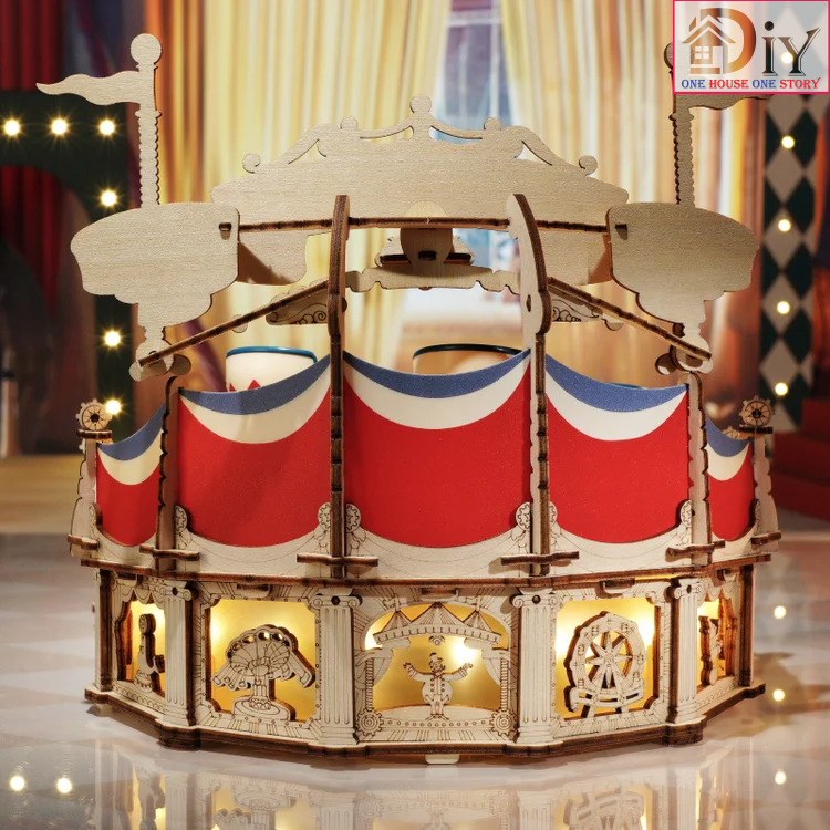 [Công tắc cảm ứng]Mô hình gỗ cơ động học ROKR Tilt-A-Whirl DIY Music Box 3D Wooden Puzzle EA04 tự lắp ráp bằng gỗ