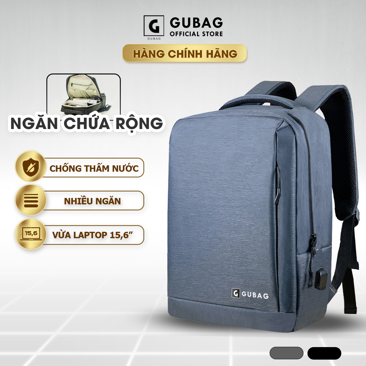 Balo GUBAG thời trang công sở, phù hợp nam nữ, đi làm, đi học, chống nước, chống xước, ngăn riêng đựng laptop tới 15,6in