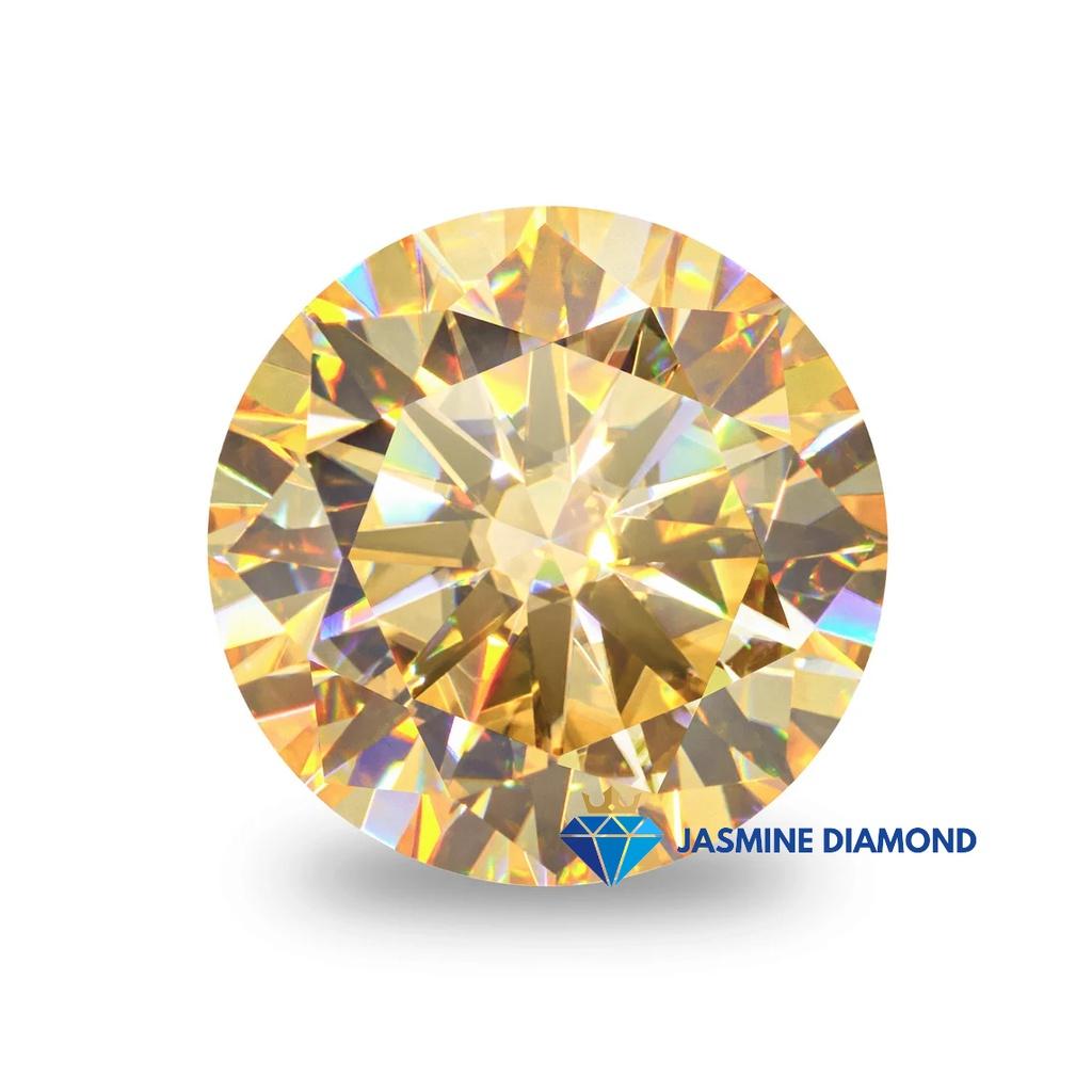 Kim cương nhân tạo Mỹ Moissanite giác cắt tròn màu Champagne