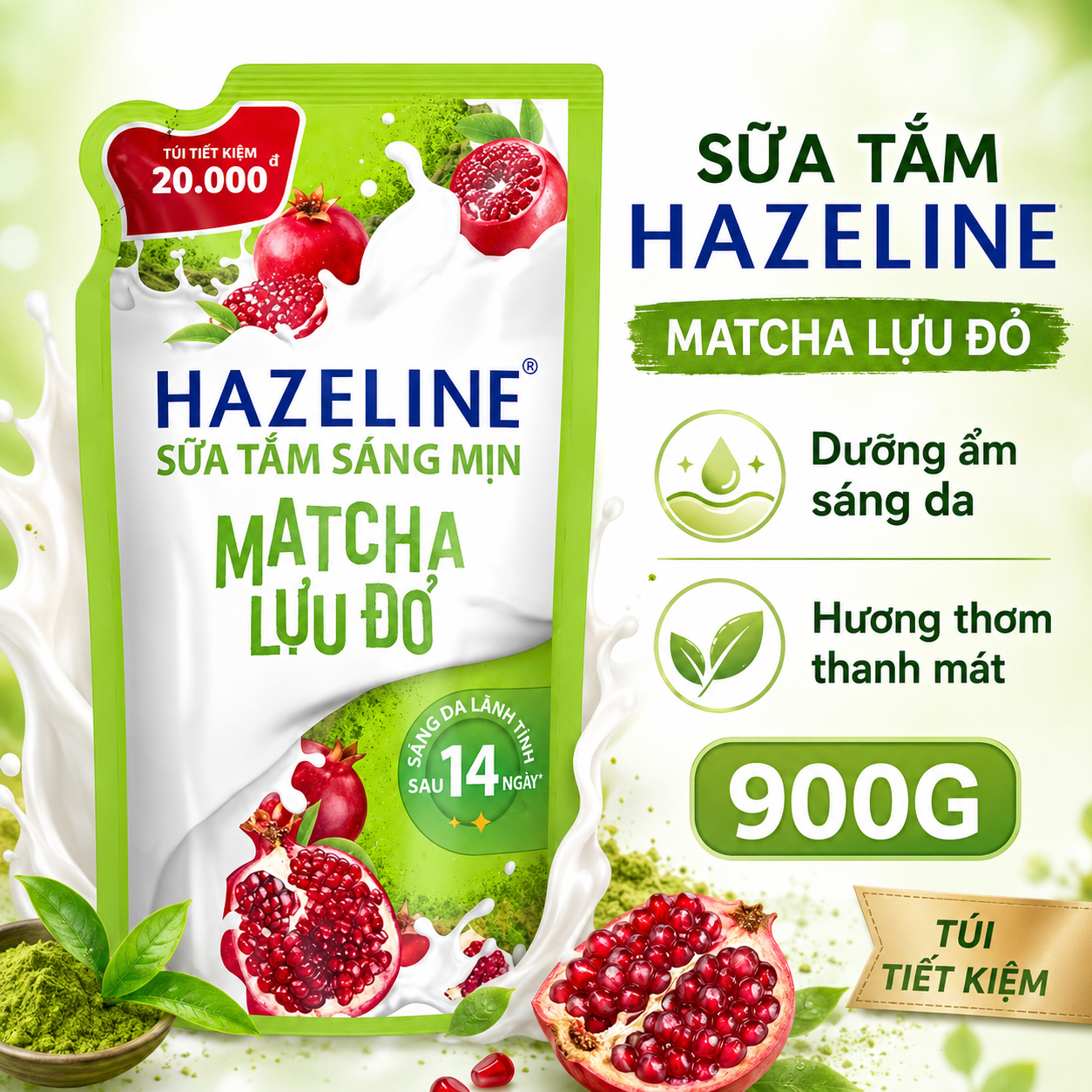 Sữa Tắm Hazeline Dạng Túi Tiết Kiệm Hương Thơm Dễ Chịu, Dưỡng Ẩm Sáng Da – 900g