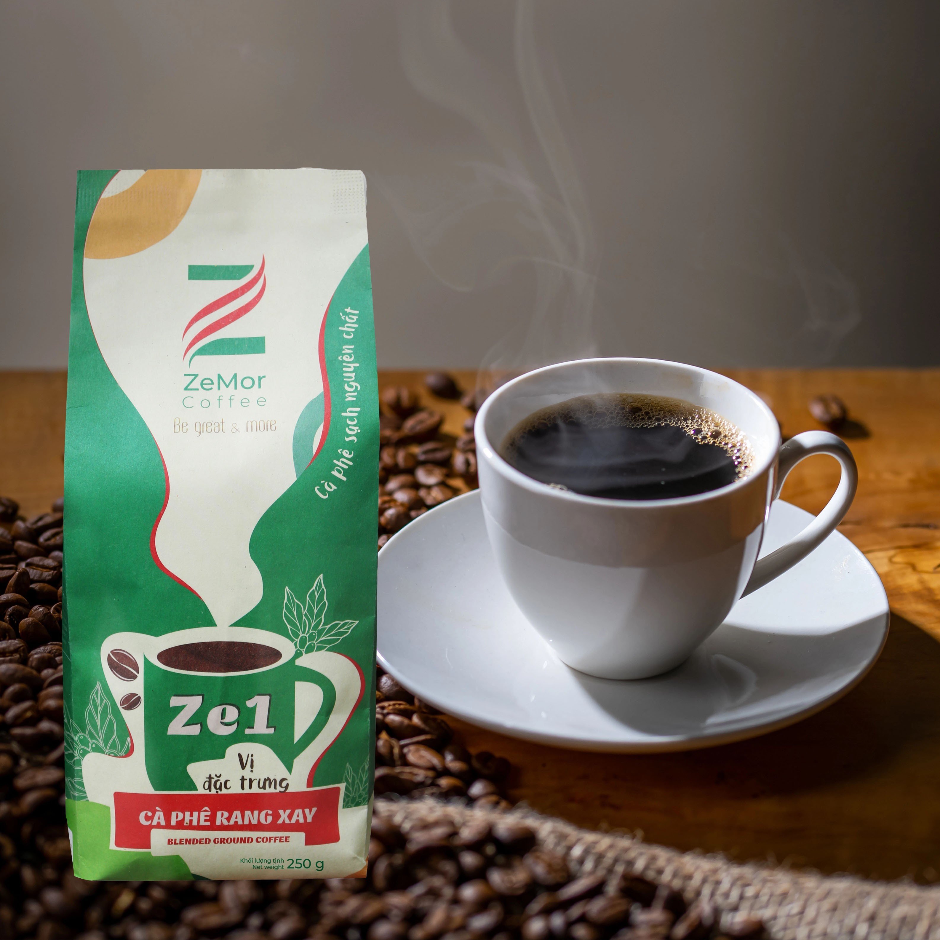 Cà Phê Rang Xay Nguyên Chất Rang Mộc ZeMor Coffee Ze1 Vị Đặc Trưng 250g