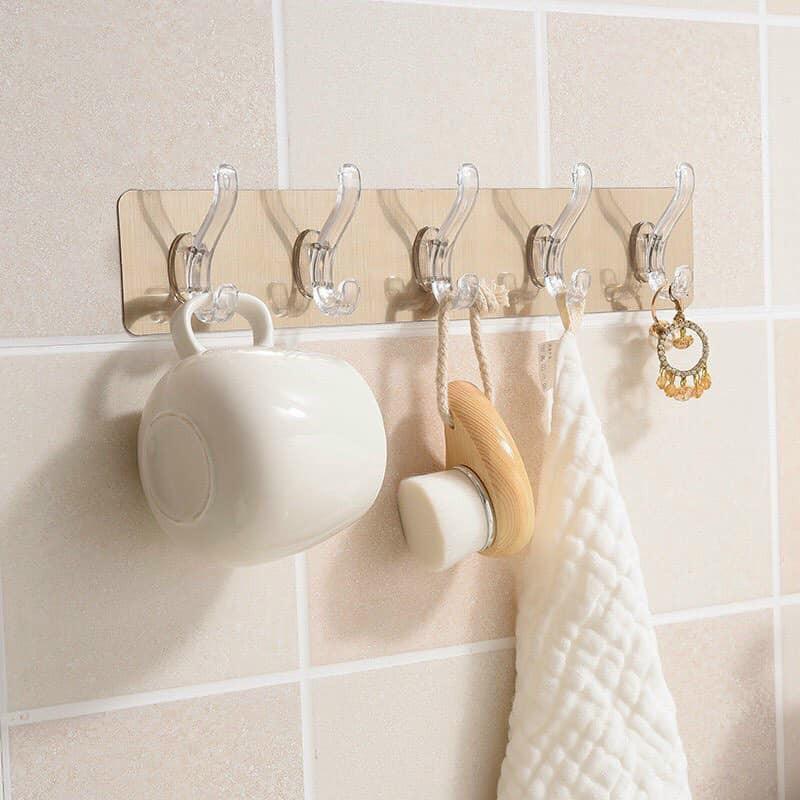 Thanh Móc Treo Đồ 6 Móc Siêu Dính Dán Tường Nhà Tắm,Nhà Bếp,Tủ Quần Áo