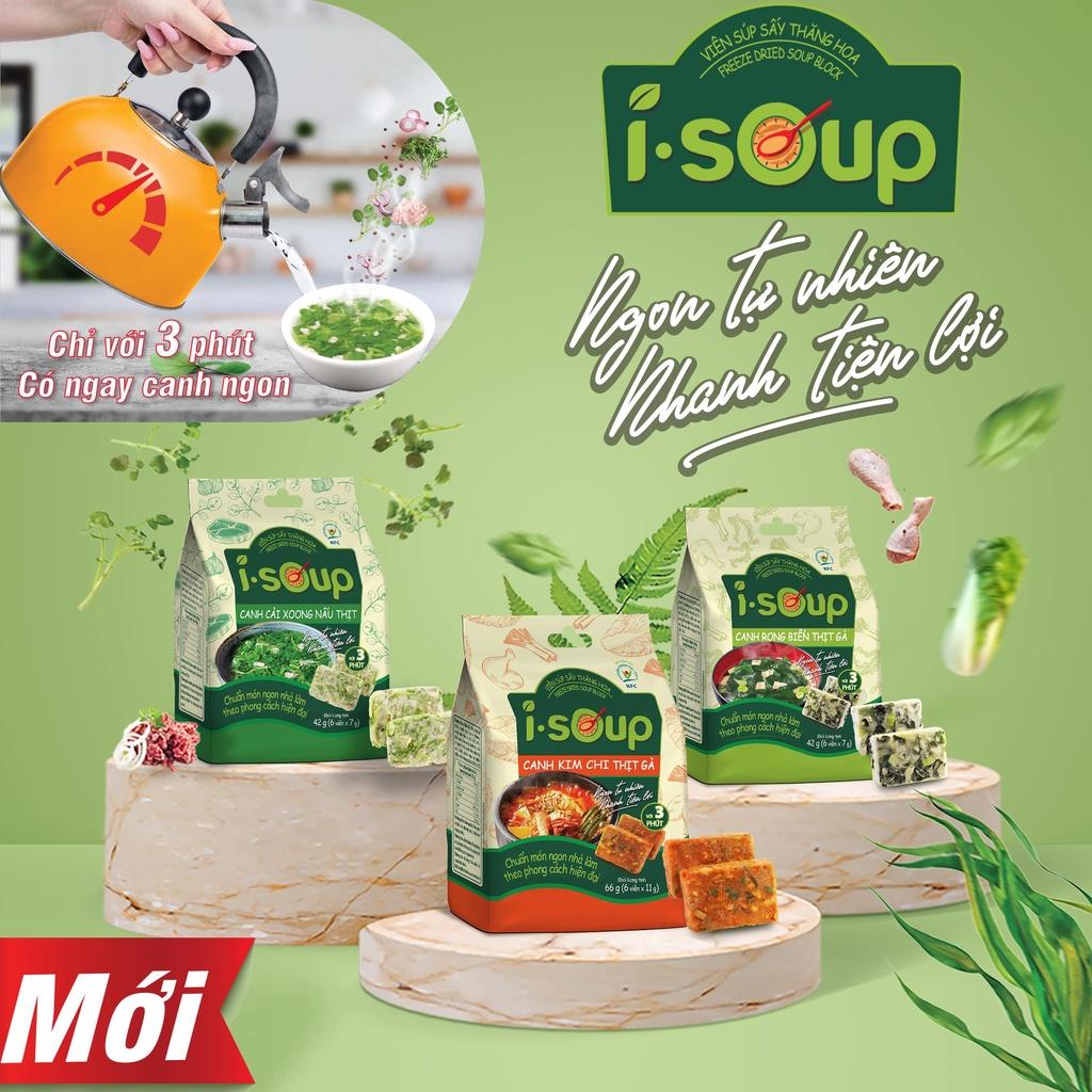 Canh kim chi thịt gà ăn liền I-Soup 66g (túi 06 viên cho 06 khẩu phần ăn)-Canh sấy lạnh công nghệ Nhật Bản