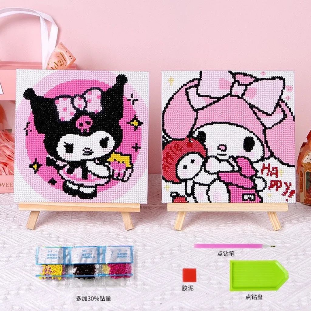 Tranh Đính Đá Nhân Vật Hoạt Hình Cute Khung Gỗ Căng Sẵn 20x20cm - Tranh Đá 20x20 Rèn Luyện Tính Tỉ Mỉ Cho Bé