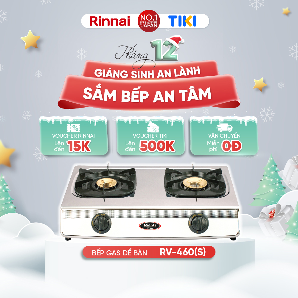 Bếp gas dương Rinnai RV-460(S) mặt bếp inox và kiềng bếp men - Hàng chính hãng.