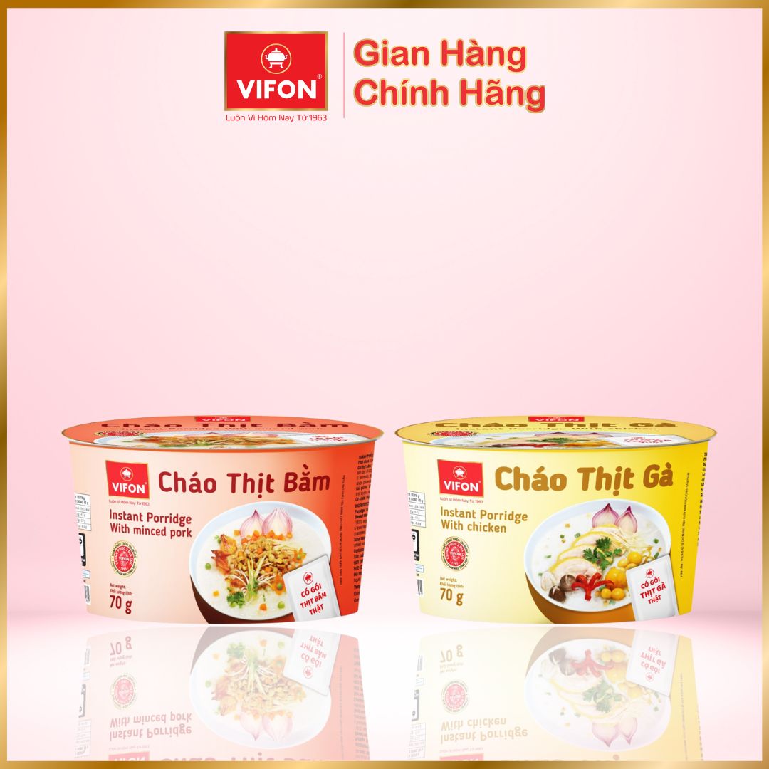 [Thùng 12 tô] Cháo thịt gà/ Cháo thịt bằm VIFON 70gr/tô