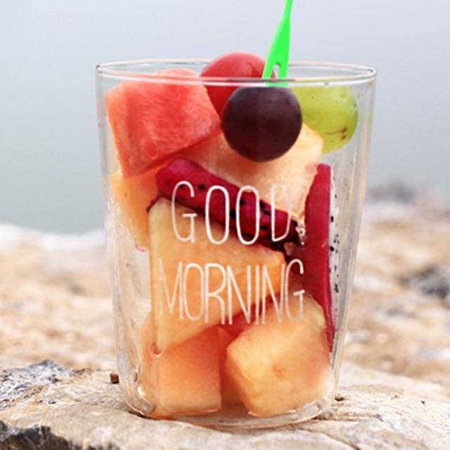 Cốc thủy tinh in chữ goodmorning, Cốc sinh tố thủy tinh chịu nhiệt cao cấp borosilicate, trong và nhẹ