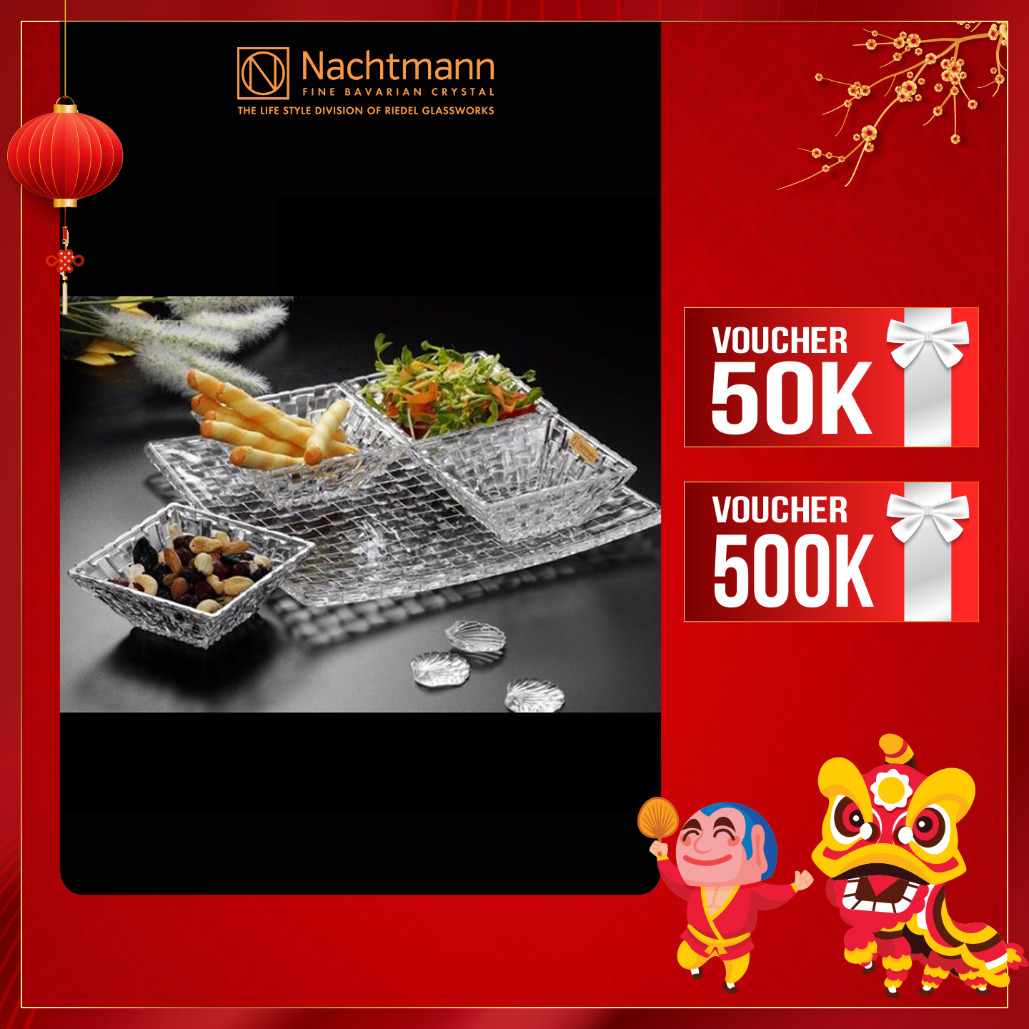 Bộ đĩa & khay pha lê Nachtmann Bossa Nova 5 món - Hàng chính hãng Đức