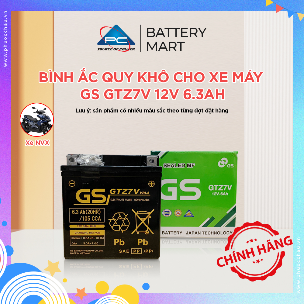 Bình ắc quy xe NVX 155, ắc quy xe máy GS khô GTZ7V 12V6.3AH