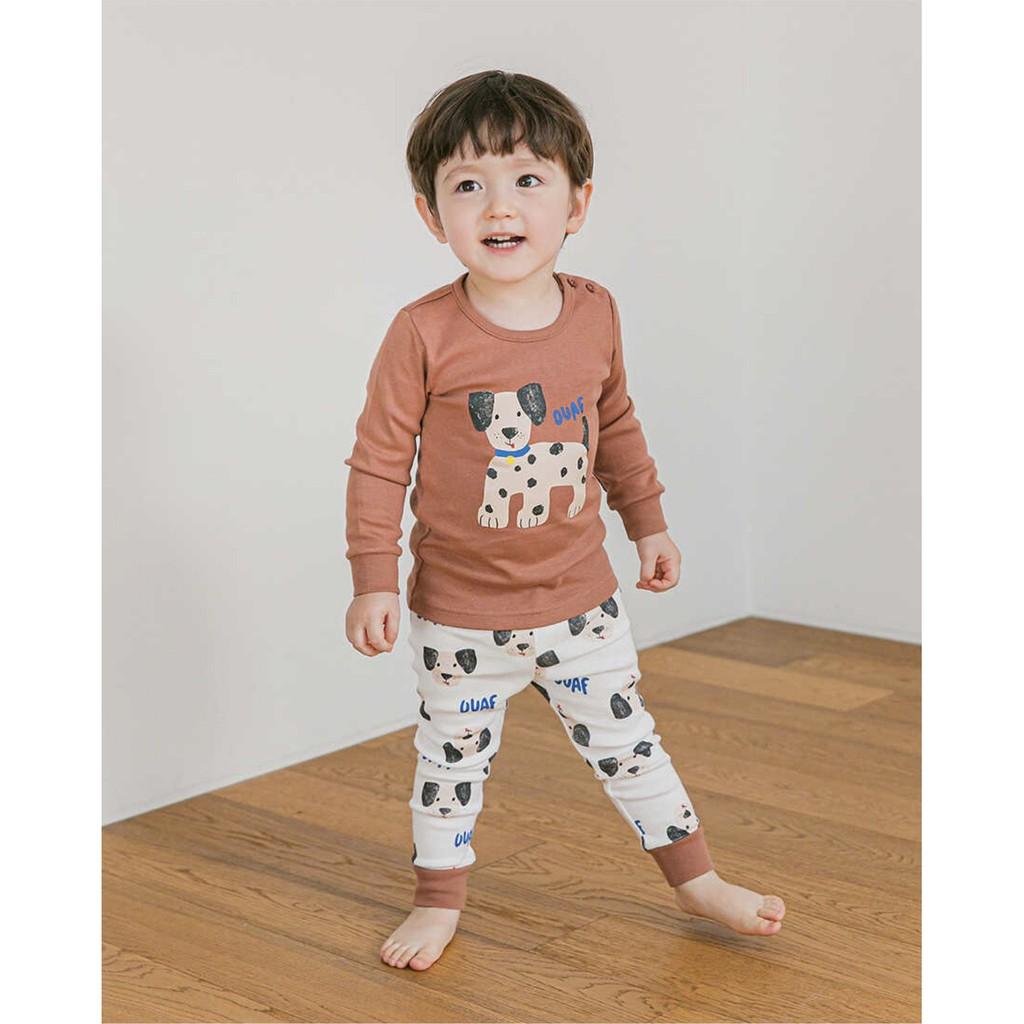 ĐỒ BỘ DÀI TAY CAO CẤP TRẺ EM CỦA HÃNG CORDI-I NỘI ĐỊA HÀN, CHẤT THUN COTTON, MẪU CHÓ ĐỐM NÂU