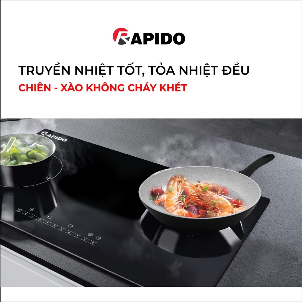 Chảo từ chống dính Rapido, chảo xào vân đá size 24-30cm dùng bếp từ, gas, hồng ngoại - hàng chính hãng