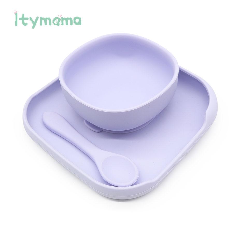Cho Bé Ăn Silicone Bộ Ốp Tô Cho Bé Đĩa Thìa Silicone Trẻ Em Bộ Đồ Ăn Kid Chén Ăn Chống Thấm Nước Bát Ăn Cho Bé