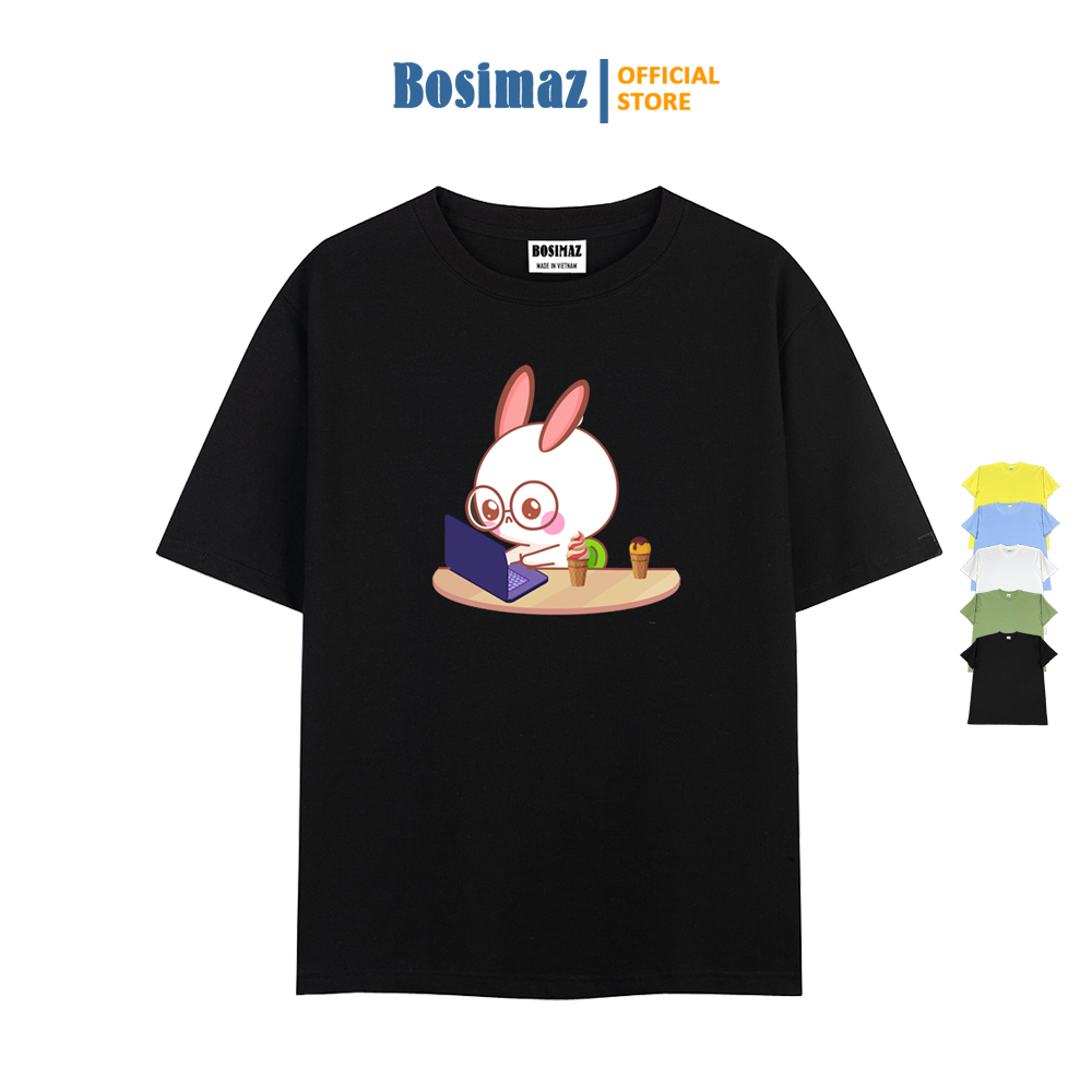 Áo thun Unisex Bosimaz TS013 cổ tròn tay lỡ phom rộng in hình thỏ, thun contton 100%, vải đẹp dày, thoáng mát không xù lông.