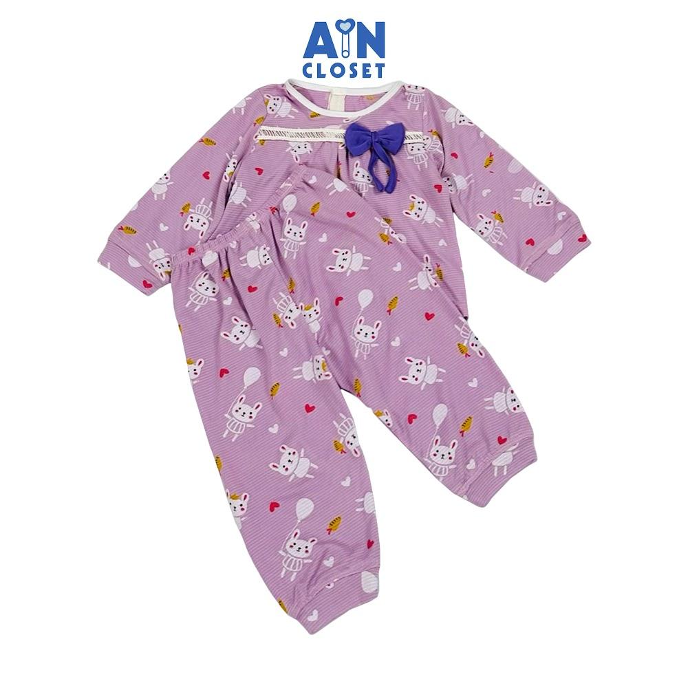 Bộ quần áo Dài bé gái Thỏ Tím Nơ thun cotton, - AICDBGPX0QQT - AIN Closet