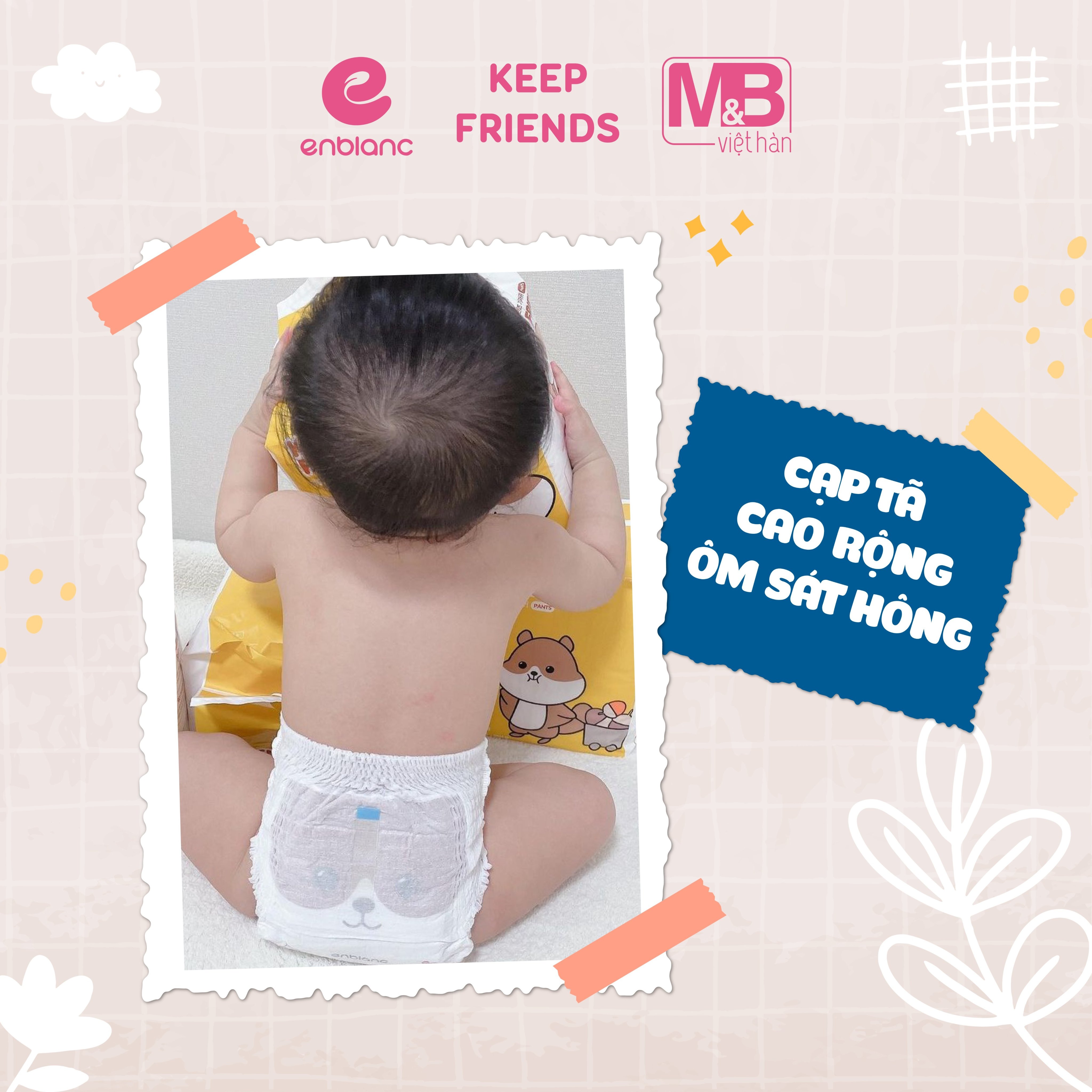 Tã Bỉm Quần Hàn Quốc ENBLANC KEEP FRIENDS Cho Bé Trai Size XXL 18M (Trên 15kg) Mềm Mại, Mỏng Nhẹ, Thấm Hút Nhanh