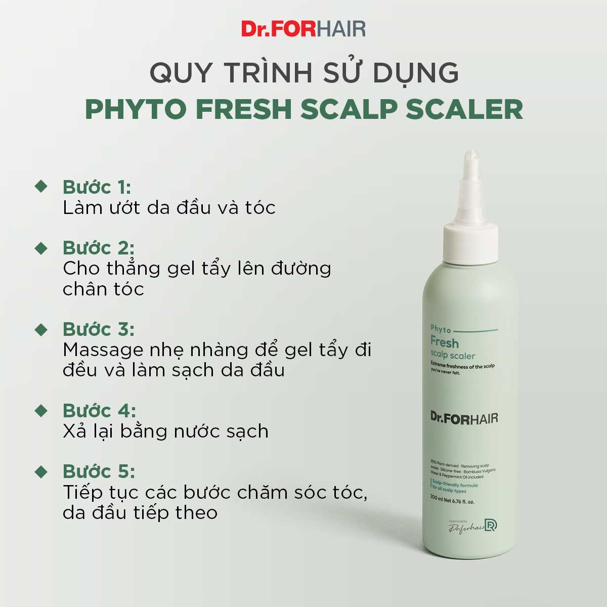 Tẩy tế bào chết cho da đầu chiết xuất thực vật giảm dầu giảm nhờn giảm mùi hôi cho da đầu Dr.FORHAIR Phyto Fresh Scalp Scaler