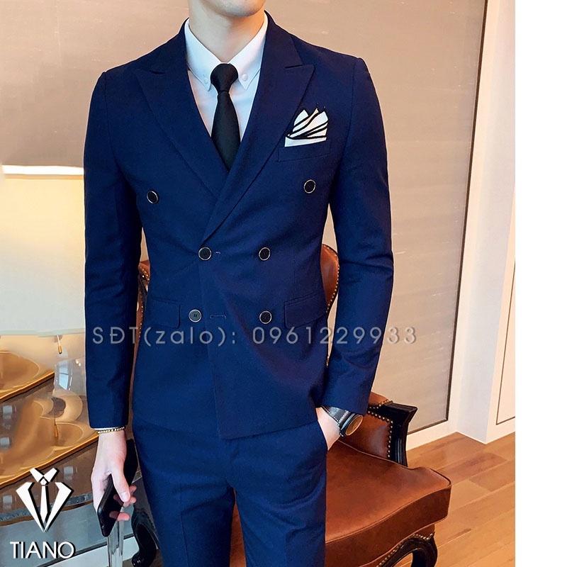 Vest nam cao cấp 6 cúc kiểu dáng Hàn Quốc, màu XANH LÂN cực sang trọng, Suit Nam Cao Cấp - TIANO STORE