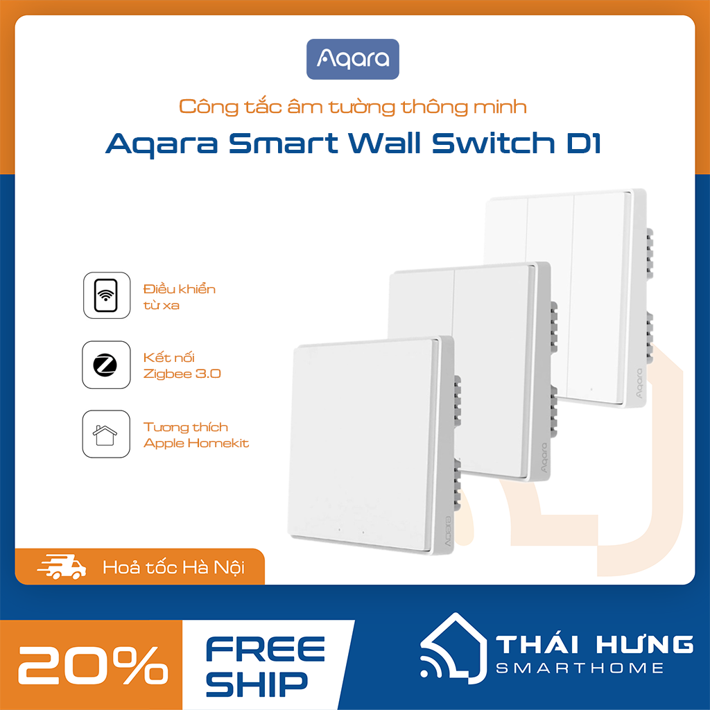 Công tắc âm tường Xiaomi - Aqara D1 có dây N - 2200w bản mới 2020 - có đèn báo, hỗ trợ homekit, 1-2-3 nút bản Zigbee