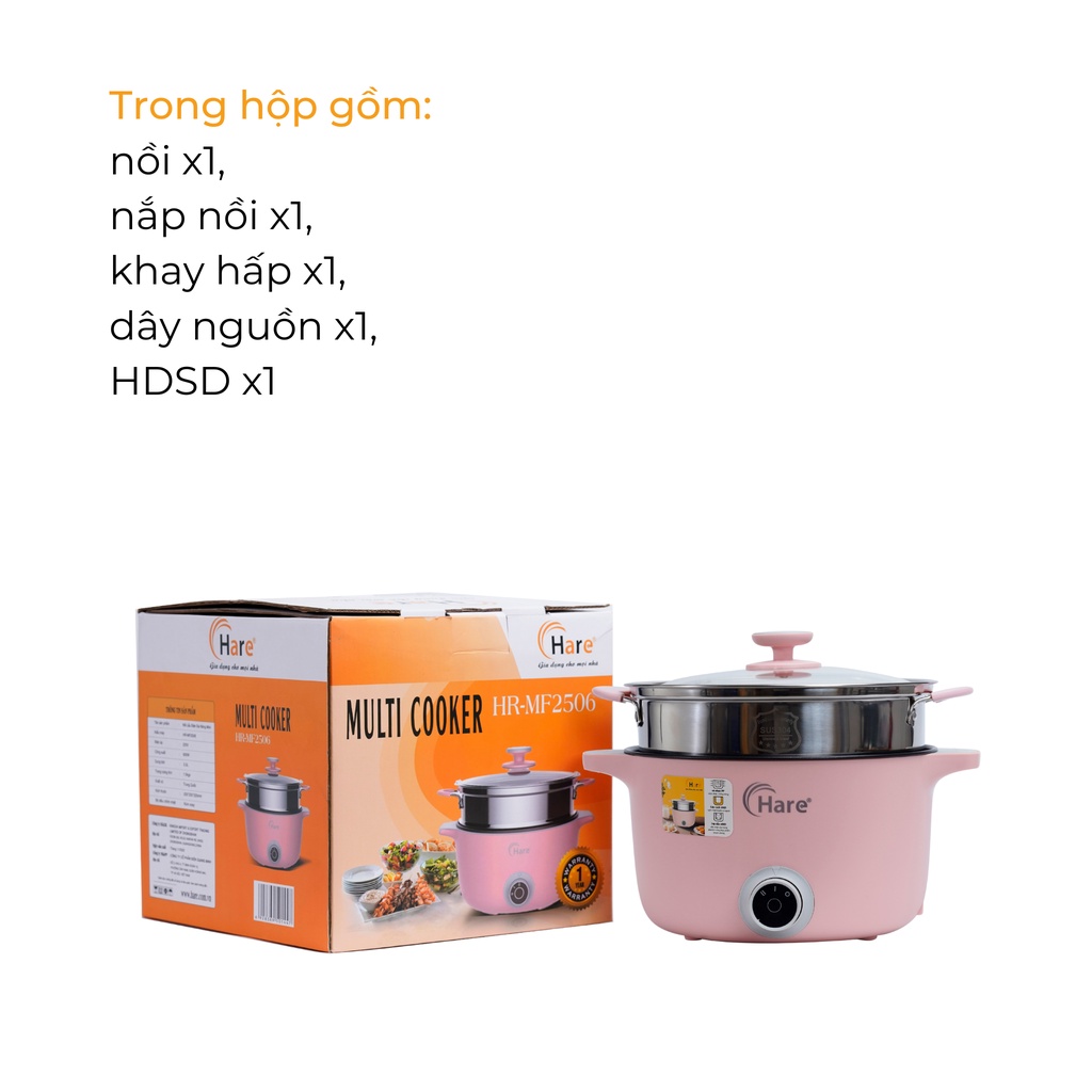 Nồi lẩu điện đa năng mini HR-MF2506 (2.5L) -hàng chính hãng thương hiệu Hare - bảo hành 12 tháng