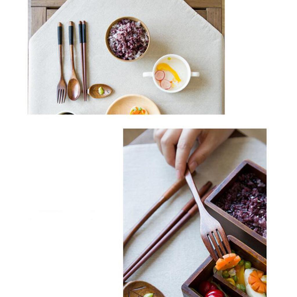 Wooden Spoon Fork Chopsticks Set, Lunch Tableware, Japanese Style
